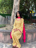 Women Yellow Printed Kurta Pant Set
